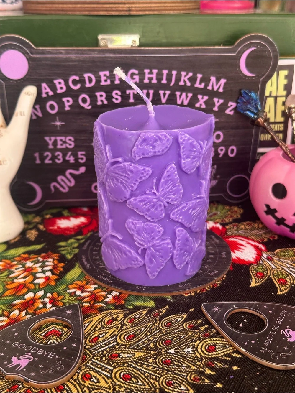 Purple Butterfly Pillar Candle | Lavender Butterfly Candle | Cottagecore Decor